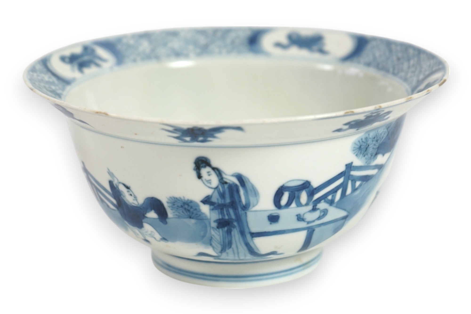 A Chinese blue and white bowl, Kangxi style, but 19th century